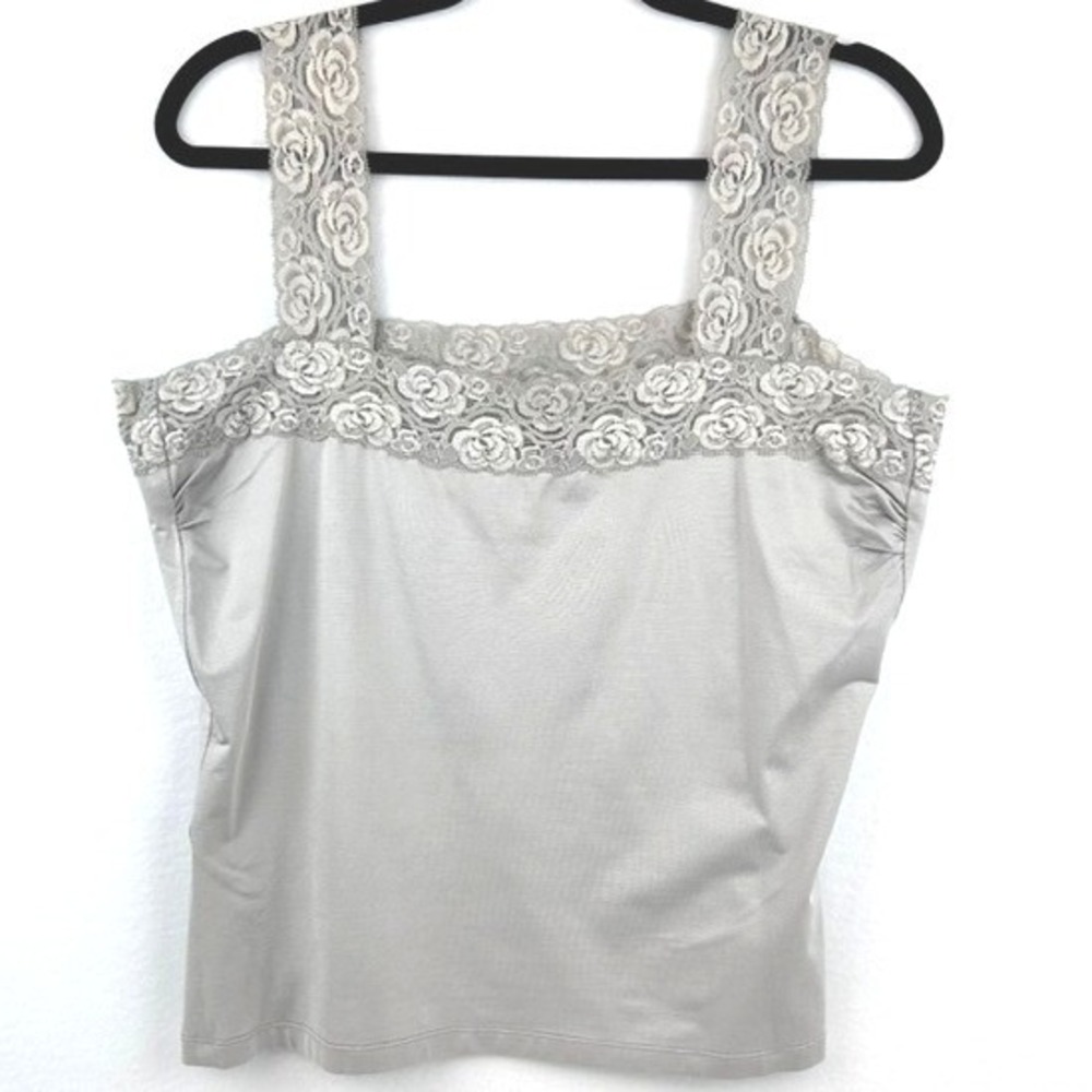 Juliana Collezione Silver Silk Blend Lace Trim Camisole Tank Top Rose Grey L
